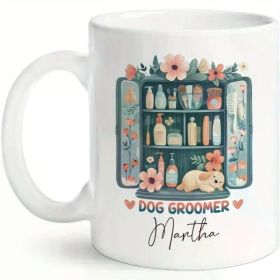 Dog Groomer Coffee Mug Custom Name Dog Grooming Cup Grooming Tool Mug With Floral