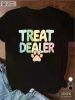 Very good "TREAT DEALER" pattern t-shirt for ladies, casual round neck, quick-dry polyester knit fabric, regular length, with geometric dog