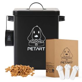 Dog Food Storage Container, Metal Pet Food Storage Containers, Cat Food Storage Container With Spoon & Cute Desiccant (Option: Black-7x6x9inch)